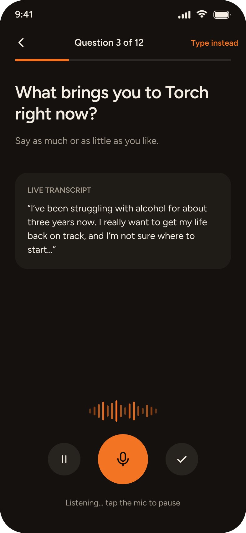 Voice intake: Open answer