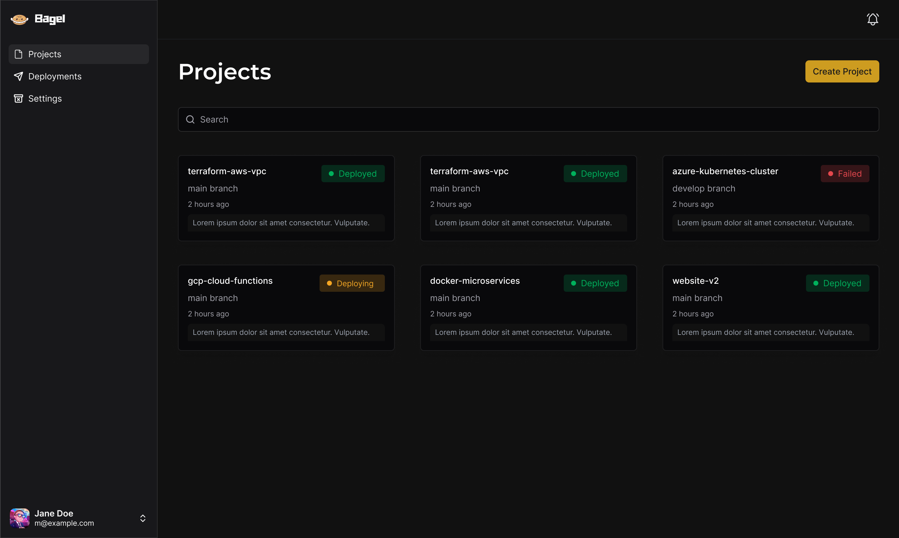 B11 Projects dashboard
