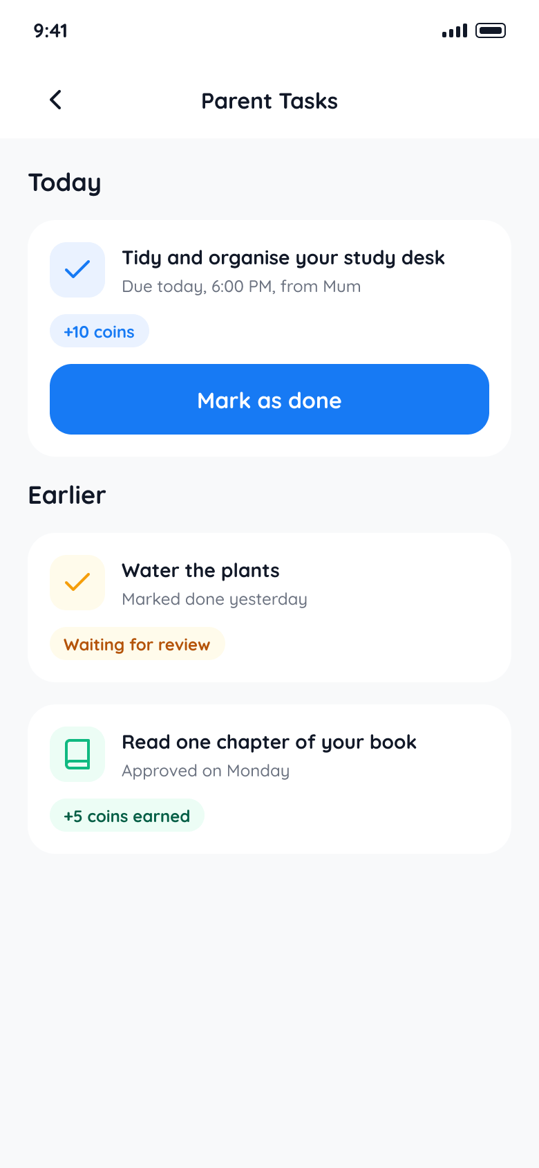 Student completes the task