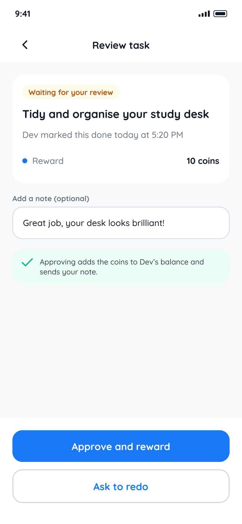 Parent reviews and rewards