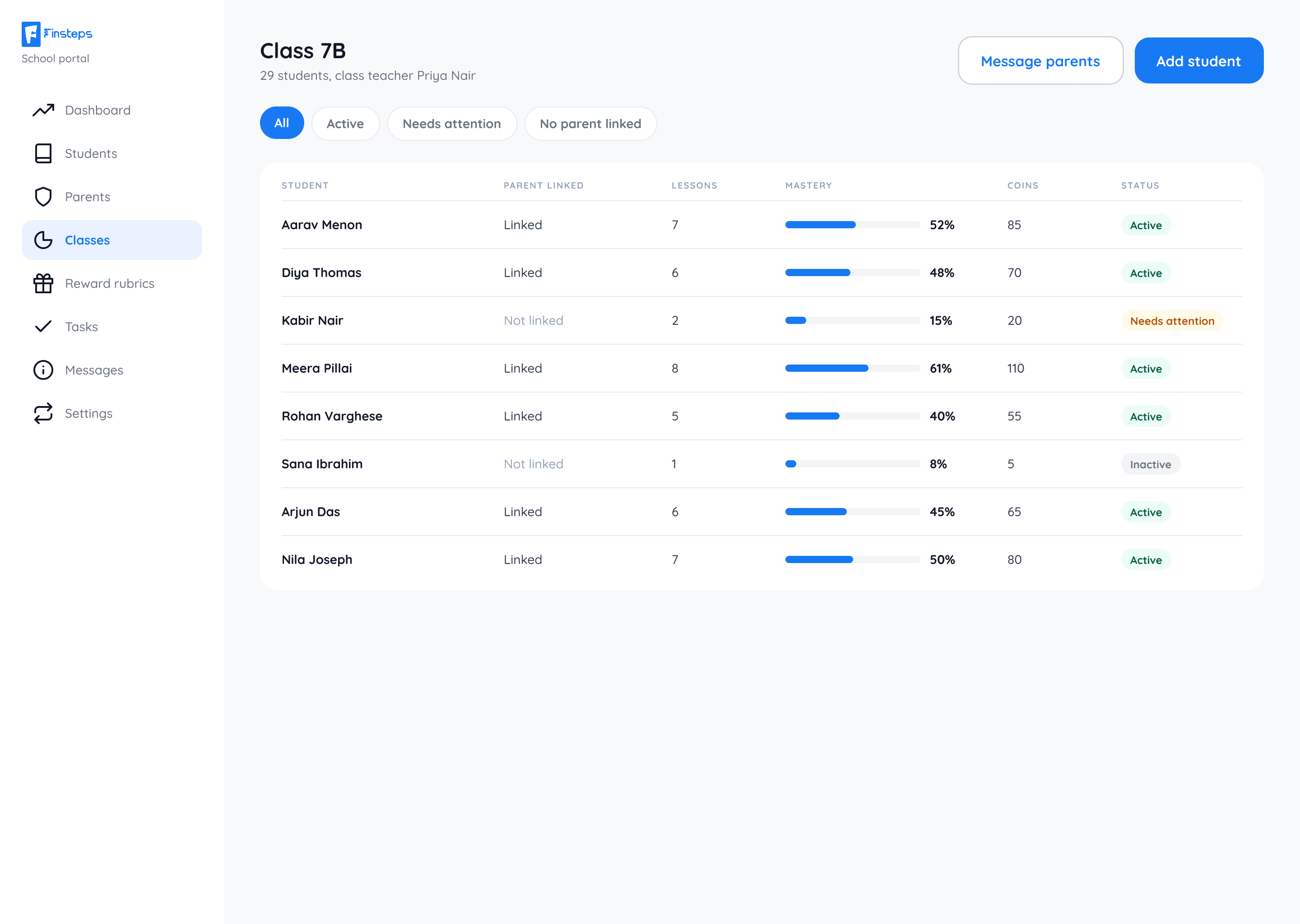 School portal, class management